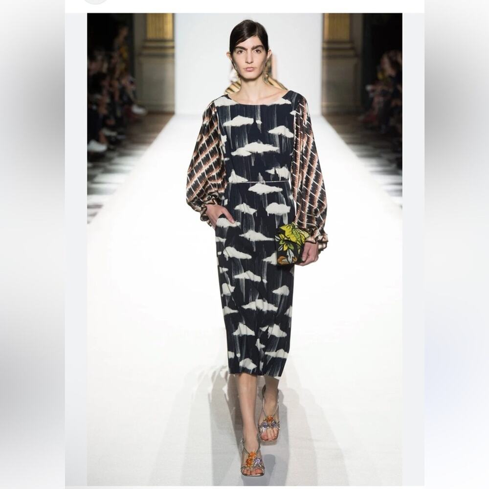 Dries Van Noten Black and White Patterned Midi Dress